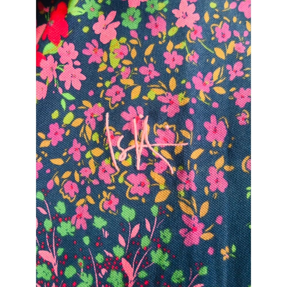 Isaac Mizrahi Live Floral Polo Top Preppy Casual Short Sleeve Blue Pink Shirt - Picture 7 of 7
